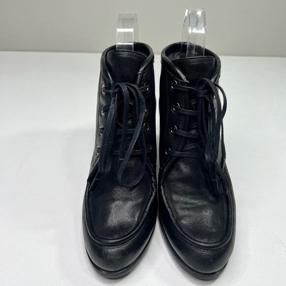 Stuart Weitzman Wedge Leather Ankle Bootie Black Lace Up Soft Comfort Luxury 5.5 - Picture 6 of 12